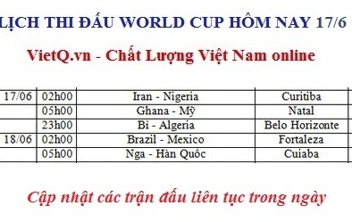 Lịch thi đấu World Cup 2014 hôm nay 17/6